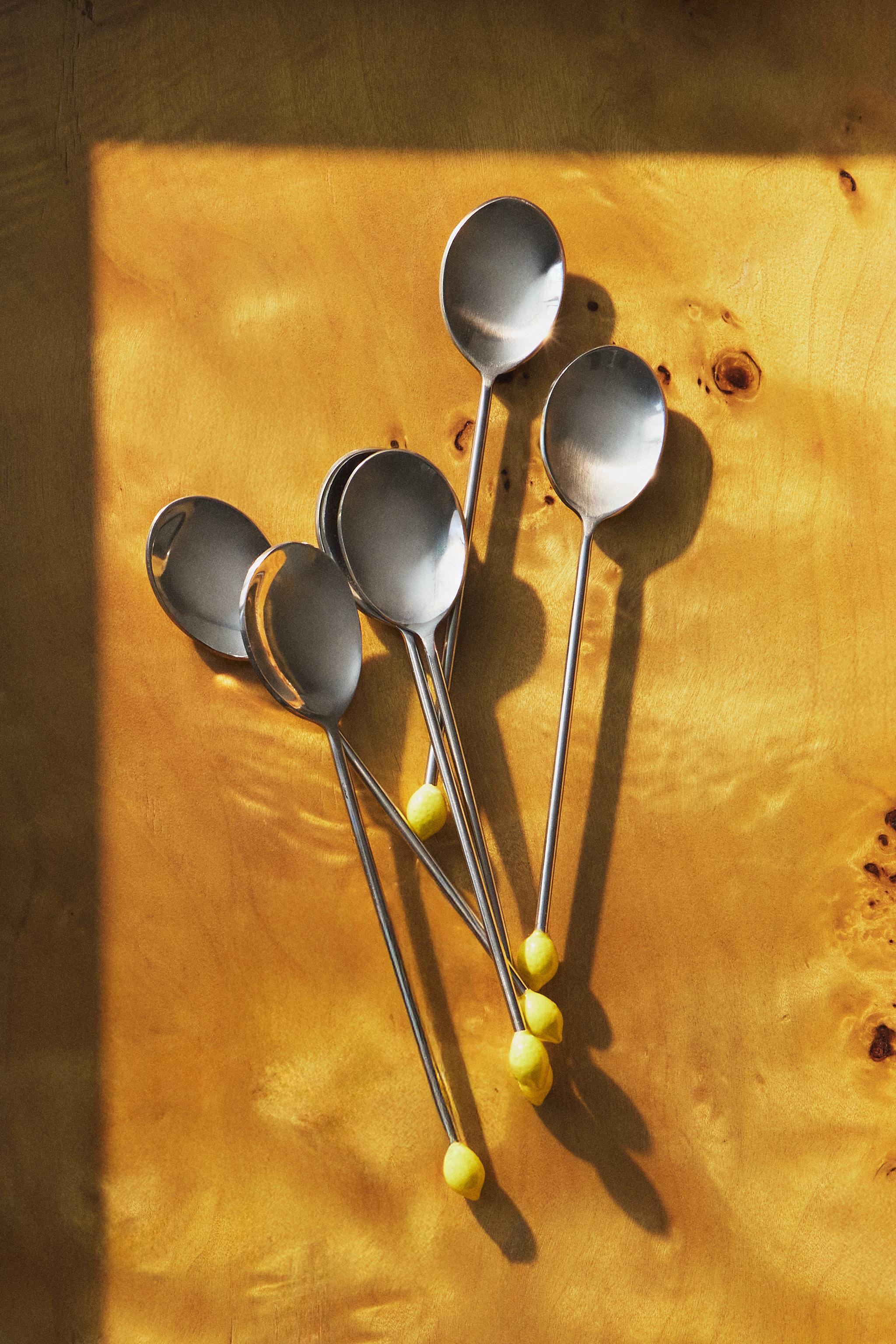 LOT DE 6 CUILLÈRES À CAFÉ EN ACIER MOTIF CITRON